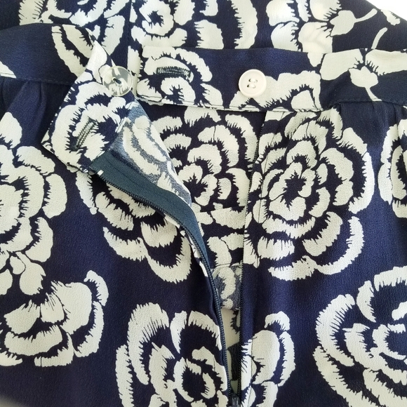 Vintage Talbots Blue Ivory Floral A Line Flowy Rayon Long Skirt Made In USA 16 - Picture 3 of 5